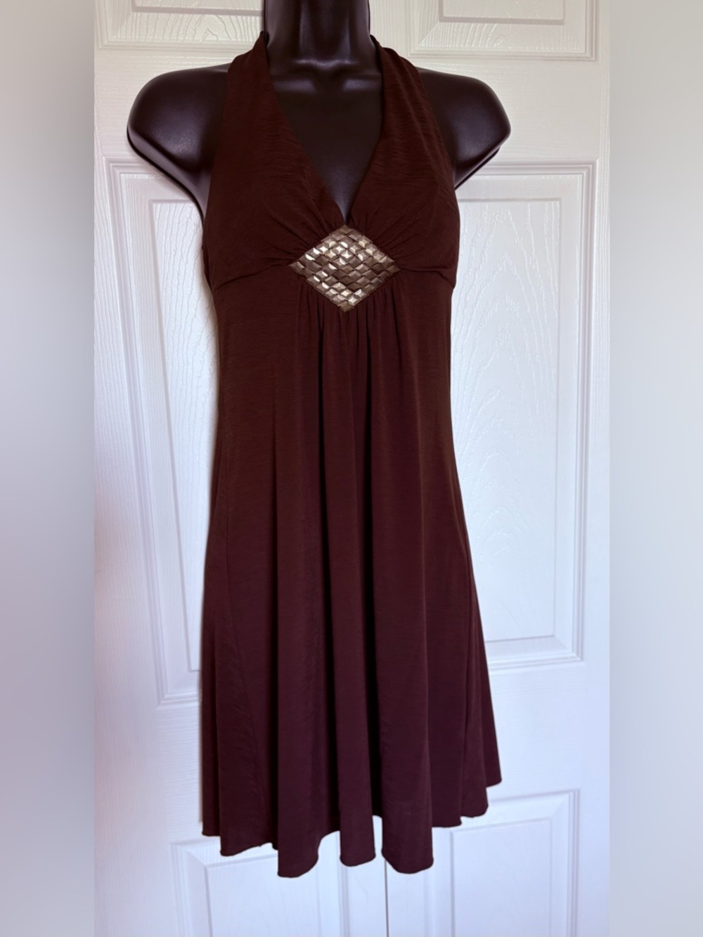 I.N. San Francisco Brown Halter Dress with Metallic Accent